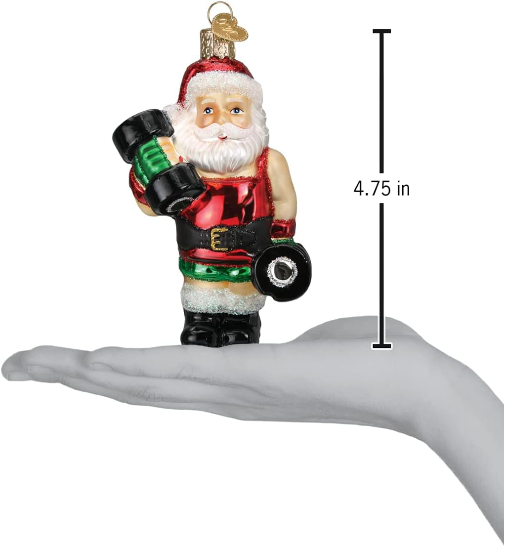 Bodybuilder Santa Glass Blown Ornament for Christmas Tree