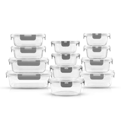 Joyjolt Joyful 24Pc (12 Airtight, Freezer Safe Food Storage Containers and 12 Lids), Pantry Kitchen Storage Containers, Glass Meal Prep Container for Lunch, Glass Storage Containers with Lids